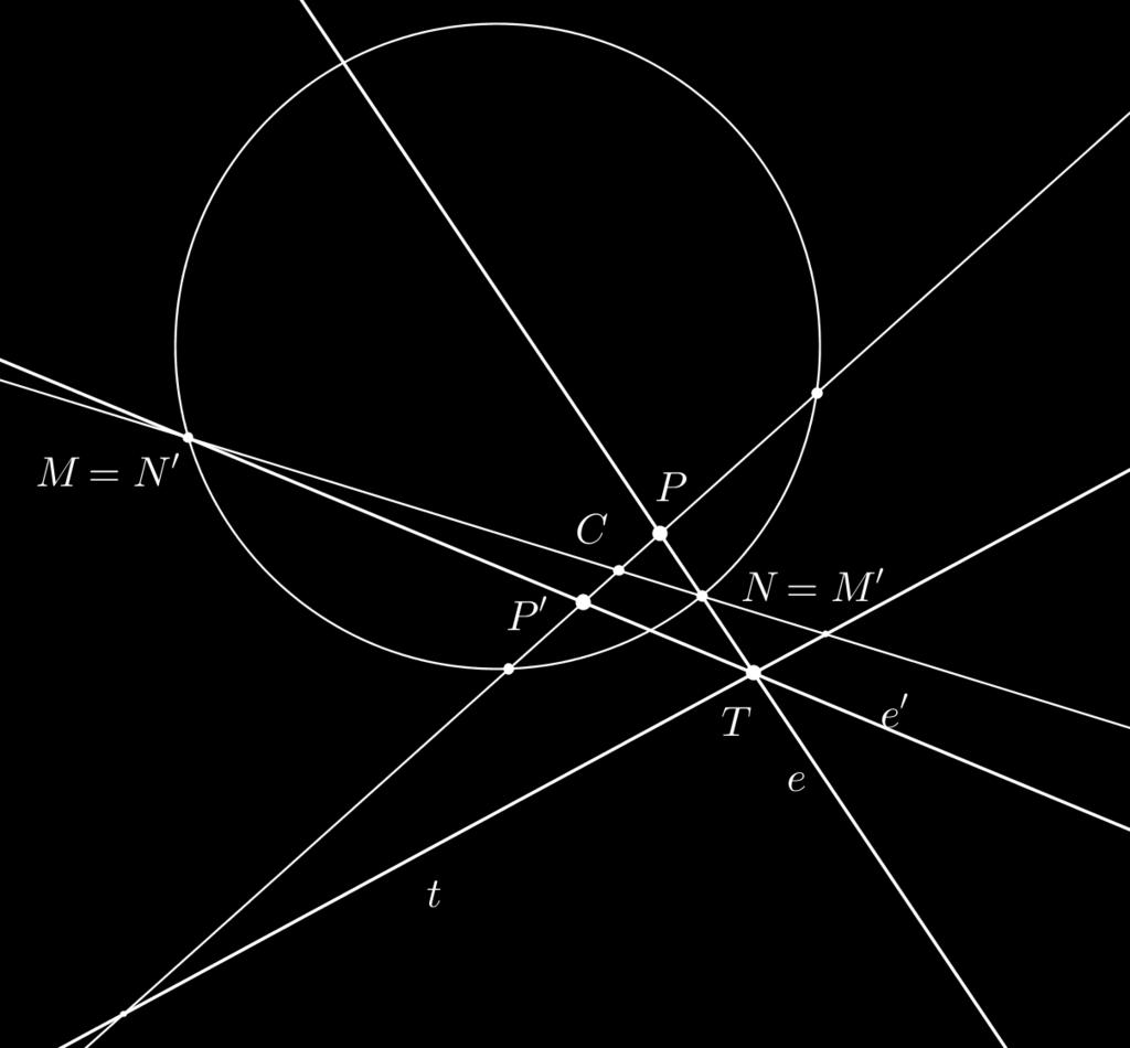 A C-re való modellbeli tükrözés az a κ centrális-tengelyes kollineáció lesz, melynek centruma C, tengelye a C polárisa, t, valamint karakterisztikus kett sviszonya λ = 1.