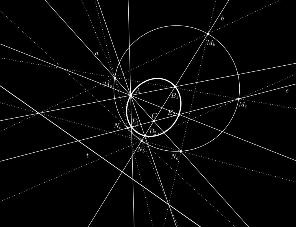 Ha vesszük azt a κ kollineációt, amelynek centruma C és tengelye a t egyenes, továbbá fennáll κ(m a ) = A, akkor κ(m b ) = B 1 és κ(n b ) = B 2 is igaz lesz.