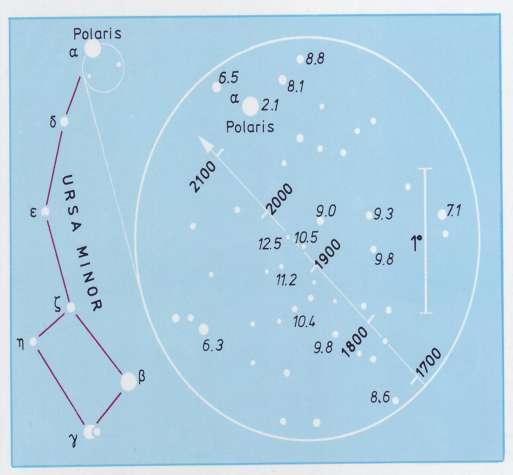 Ursa Minor- Kis Medve- Kis Göncöl Ursae Minoris - Polaris - Sarkcsillag: 2,0 magnitúdó, F8 színképtípus, távolsága több mint 300 fényév, a Napnál 1600-szor fényesebb szuperóriás.