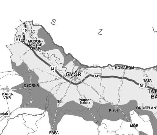 A TERÜLETI ADOTTSÁGOK 165 2.23. ábra: Az M1-es autópálya elérhetősége 2002-ben Forrás: WWW.GKM.