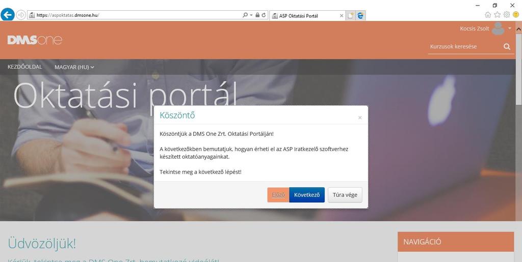Amennyiben önállóan regisztrált a Portálra, úgy az ASP 2.0 Iratkezelő Szakrendszer kurzusba történő belépéshez jelszót szükséges megadnia.