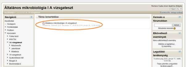 4. A vizsgateszt kitöltése Fontos: a vizsgateszt csak a vizsga napján és helyszínén tölthető ki!