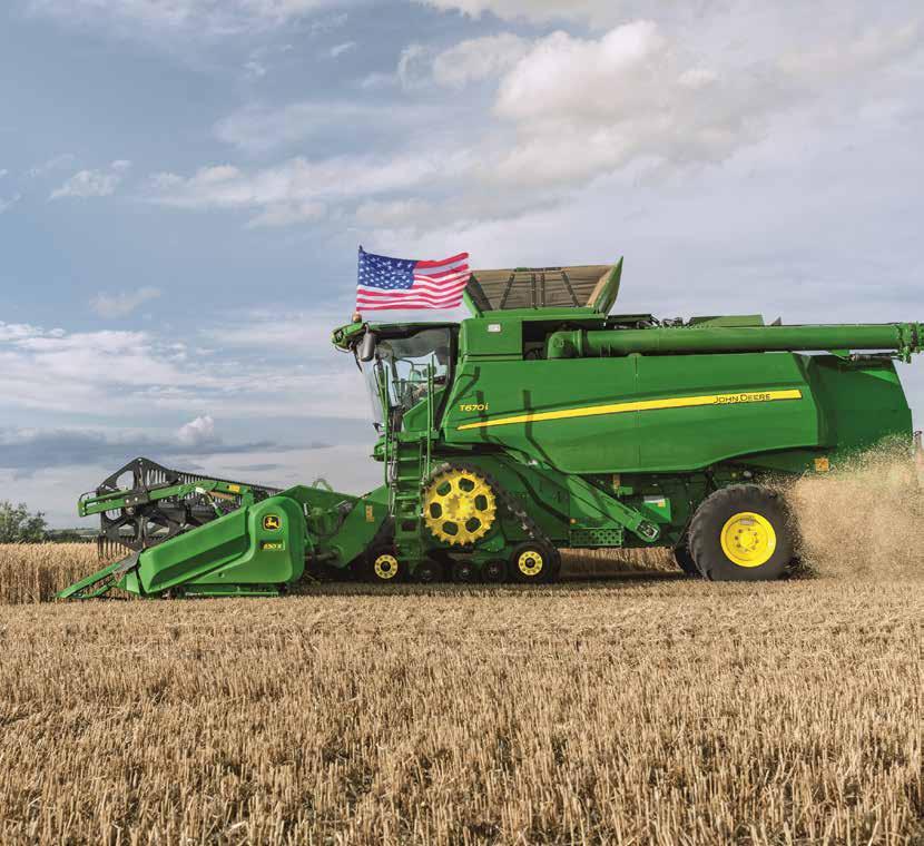 John Deere T kombájnok INTELLIGENS FUNKCIÓK A LEGNAGYOBB AKTÍV LEVÁLASZTÓ FELÜLET A PIACON A LEGNAGYOBB ROSTAFELÜLET A LEGNAGYOBB ÜRÍTÉSI TELJESÍTMÉNY A KATEGÓRIÁJÁBAN GYÁRI GUMIHEVEDERES