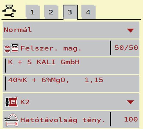 menüpontot. 4.3 ábra: Trágyabeállítások menü, 1.