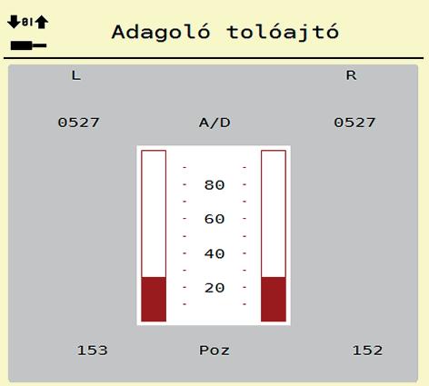 A AXIS-H ISOBUS kezelése 4 Példa: az adagoló tolóajtók tesztje/diagnózisa 1. Nyissa meg a Teszt/diagnózis > Adagoló tolóajtó menüt. A kijelzőn megjelenik az aktuátorok/szenzorok állapota. 1 2 3 4.