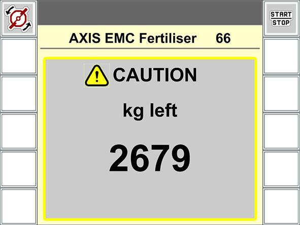 5 Szóróüzem a AXIS-H ISOBUS gépvezérléssel 5.2 Utántöltés (csak mérleges műtrágyaszóró gép) Előfeltétel: A Gépbeállítások menüben a kg-szintjelző funkció aktív.