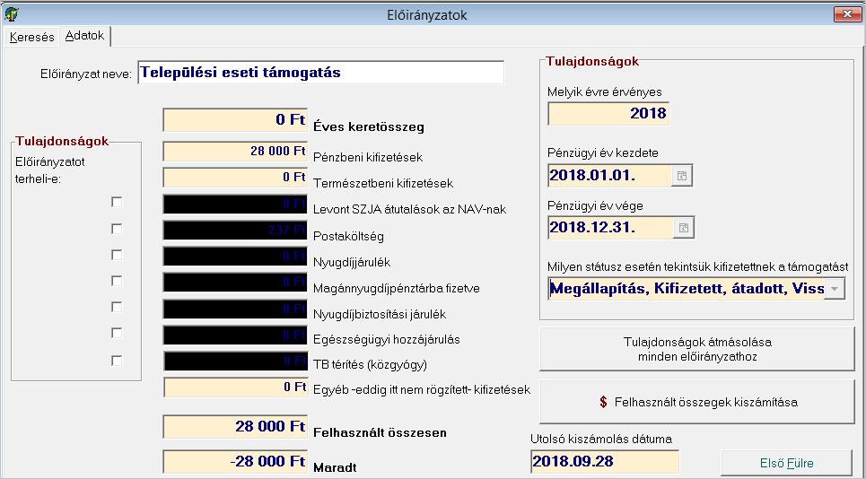 mező csupán arra szolgál, hogy a tervezett keretből még rendelkezésünkre álló összeget pontosan meg tudjuk állapítani.