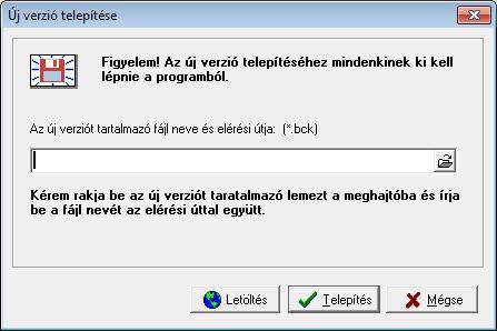 25.7. Verziókövetés A program új verzióra frissítése az alábbi módon működik.