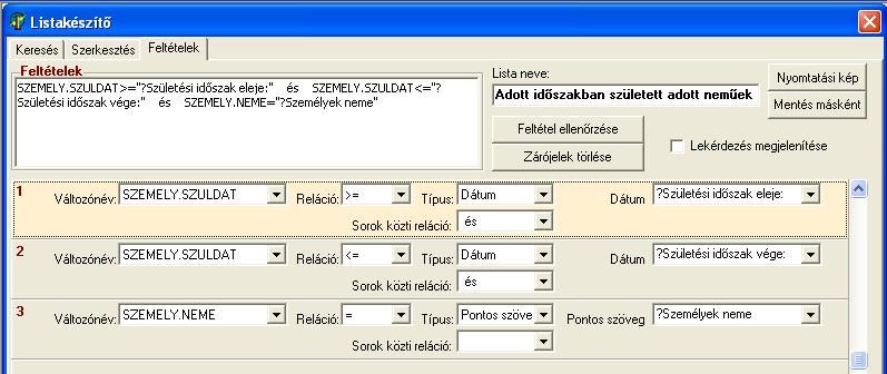 .FELADAT (35). Készítsük el annak a listának a feltétel megadását, amelyik a 2003. május 15-én született személyeket listázza ki!