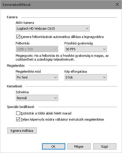 7. fejezet Az Eszközök funkciói 223 A ZoomText kamera beállításai A ZoomText kamera beállításai teszik lehetővé a ZoomText kamera konfigurálását és elindítását.