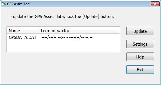 GPS A helymeghatározáshoz szükséges idő csökkentése A GPS Assist Tool segédprogram használata Indítsa el a számítógépen a GPS Assist Tool segédprogramot Windows: Kattintson kétszer a csatlakoztatott