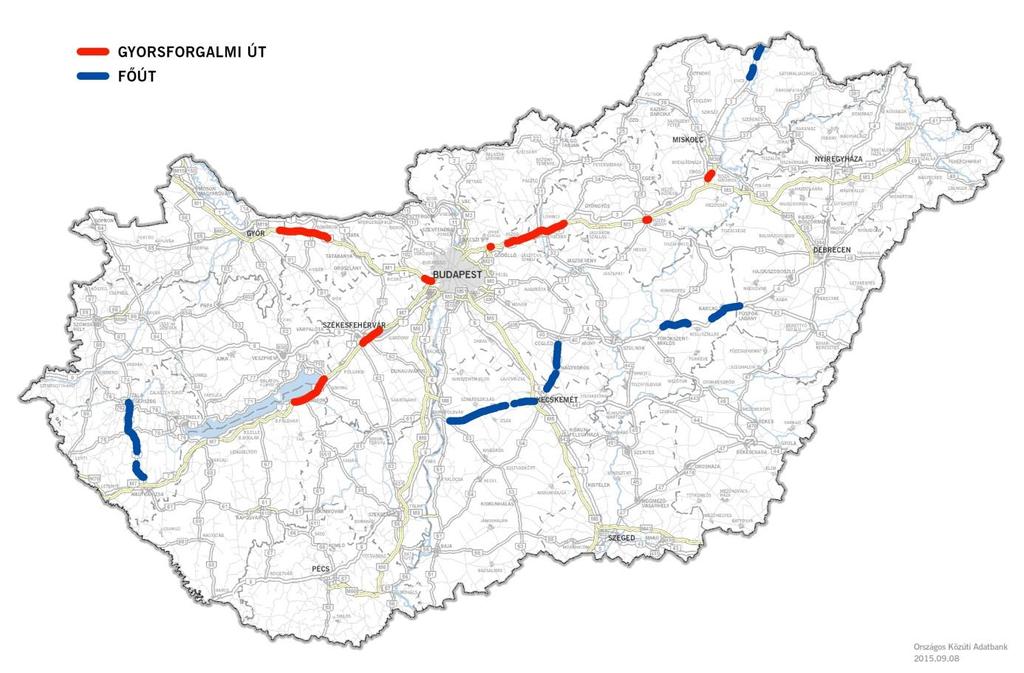 Gyorsforgalmi úthálózat: Főút hálózat: Összesen: Kettinger Ottó- Pluhár Márton 19 szakasz,