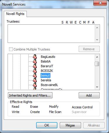 jogosultságokat, láthatjuk a mappánkhoz hozzáférő felhasználókat, és törölhetjük őket a hozzáférő felhasználók közül, illetve hogy milyen jogosultságok