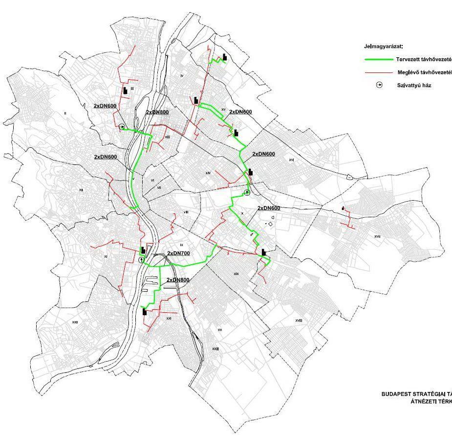 Budapest Fenntartható Energia Akció Terve A szigetüzemű távhőrendszerek összekötésének a terve (2009) Tervezett táhővezeték Meglévő táhővezeték Szivattyú ház 1.