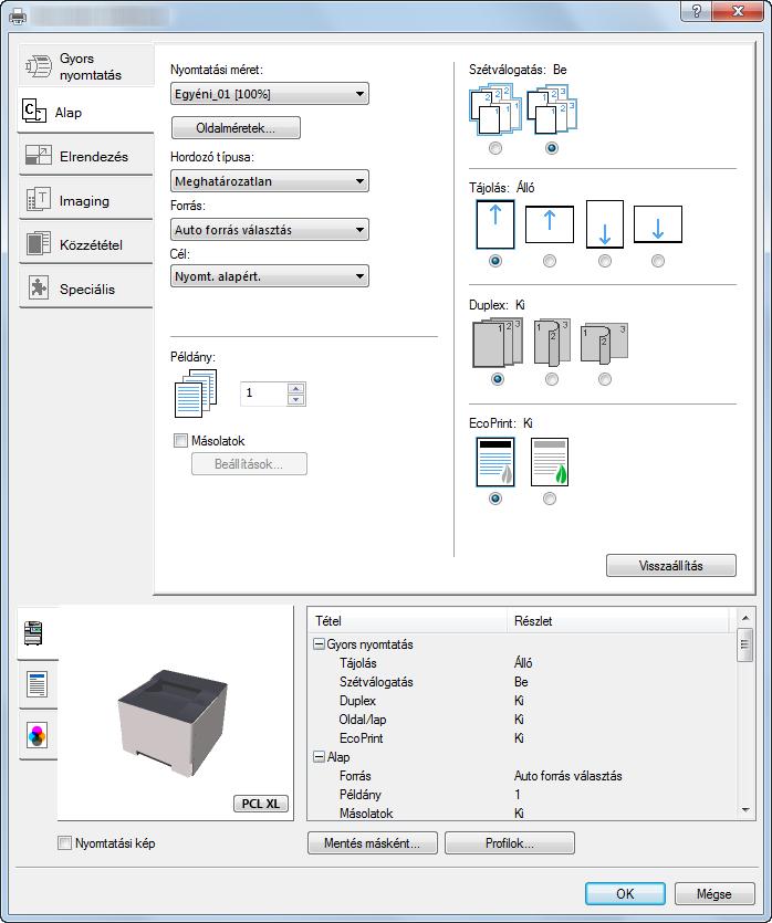Nyomtatás számítógépről > Nyomtatás számítógépről 3 Kattintson a "Nyomtatási méret" menüre, és válassza ki a 2. lépésben regisztrált papírméretet.