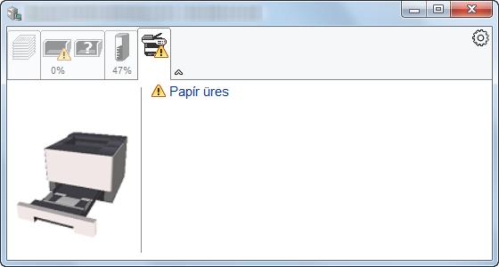 Nyomtatás számítógépről > A nyomtató állapotának figyelemmel kísérése (Status Monitor) Figyelmeztetés fül Ha hiba történik, egy értesítés jelenik meg egy 3D képpel és egy üzenettel.