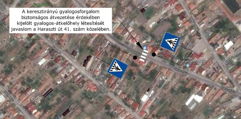 ábra: Kijelölt gyalogos-átkelőhely létesítése a Haraszti út 41.