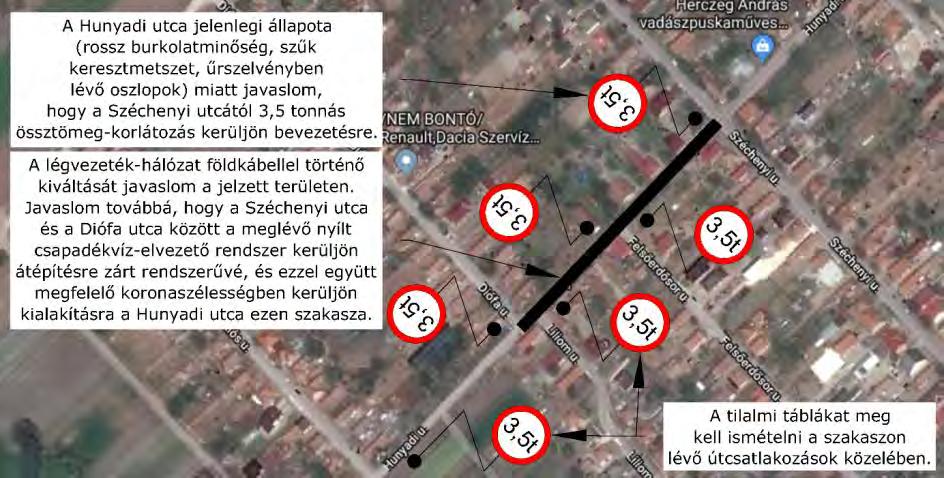 Beavatkozási javaslatok: Alsónémedi Nagyközség Előzőek miatt javaslom, hogy a Hunyadi utca Széchenyi utca Zrínyi Miklós utca közötti szakaszáról kerüljenek kitiltásra a 3,5 tonnánál nehezebb járművek