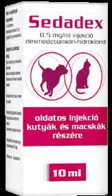 A Sedadex javallata kutyák és macskák szedálása és analgéziája, macskákban műtéti premedikáció. Az Alpha-Vetnél a Sedadex 0,5 mg/ml hatáserőssége érhető el.