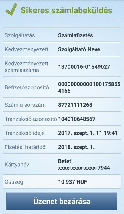 A csekk befizetése után felugró üzenetben kap tájékoztatást arról, hogy az