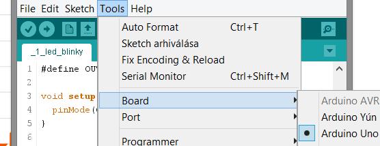 Mikrovezérlők programozása Eszköz kiválasztása: Az Arduino IDE