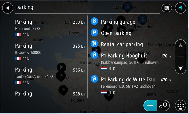 2. Válassza a Parkolás lehetőséget. Megnyílik a térkép, és megjeleníti az autóparkolók helyét.