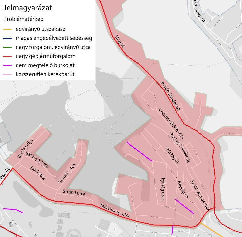 nyitott kerékpársáv: minimális szegélyjavítás után kijelölhető, a gépjárműforgalmat is csillapítja; kerékpársáv: az útburkolat 1,5 m-2,0 szélesítése szükséges, ami szinte teljes hosszban csak a