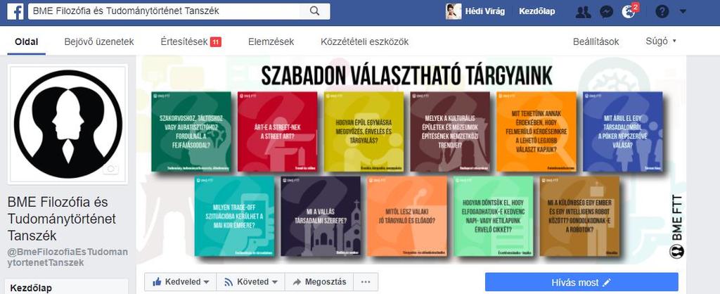 Közérdekű A Filozófia és Tudománytörténet Tanszék Facebook oldala: