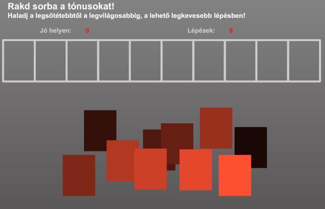 Színskálák modul A szoftver generálja a színmintákat, valamint biztosítja a hozzá kapcsolódó elrendezési módot mindhárom feladattípusban.