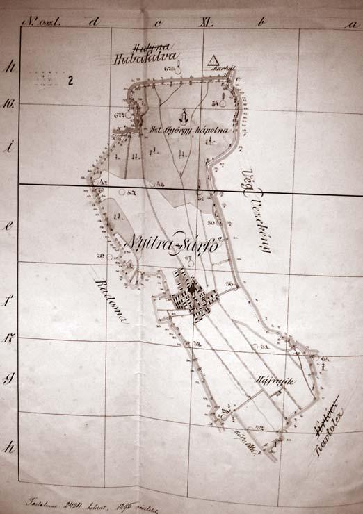 64 Obr. 7 Prehľadný plán chotára Nitrianskej Blatnice z roku 1904. Pôvodné názvy susedných obcí boli dodatočne pomaďarčené. (Archív Slovenského ústavu geodézie a kartografi e Bratislava).