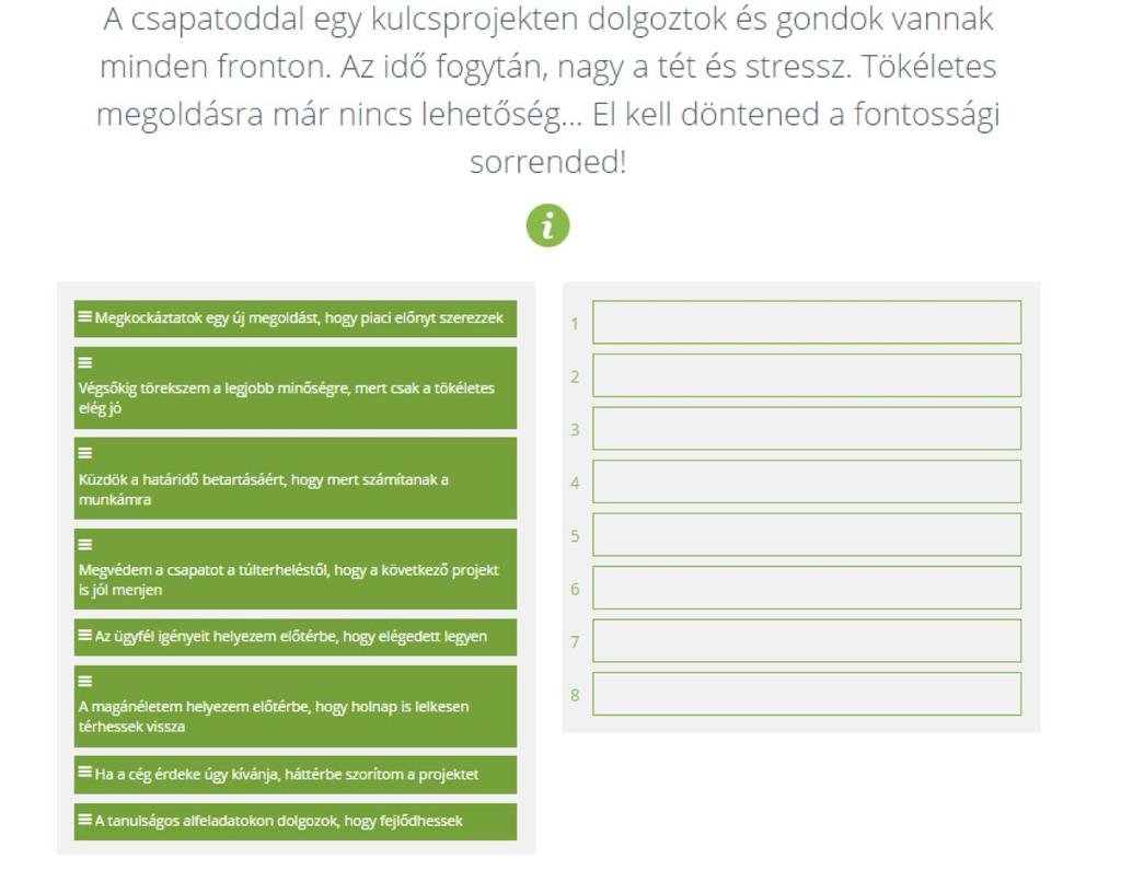 Mérhető munkavállalói értékek Innovációs érzékenység Minőségorientáció Ügyfélorientáció Határidők betartása Csapatorientáció Munka-magánélet egyensúly betartása Céges célok Személyes