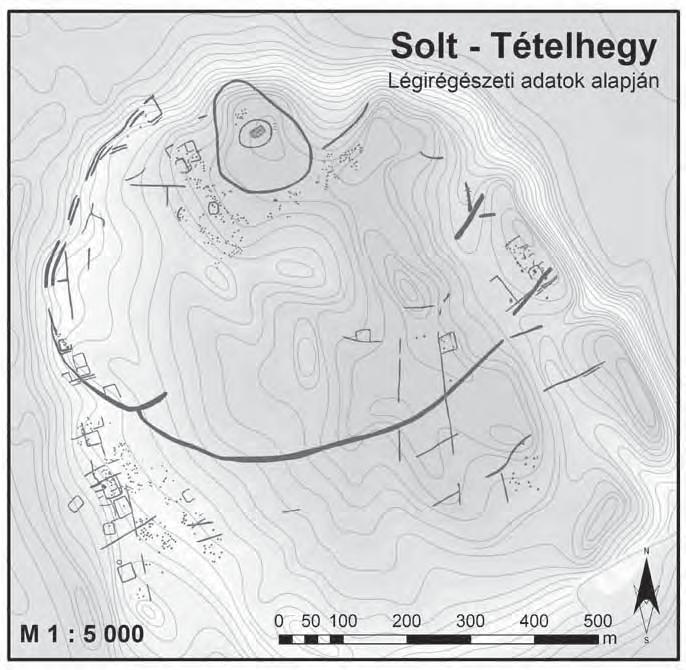 3: Solt, Tételhegy with the archaeological phenomena (photo: Otto Braasch, 1997, Pécsi Légirégészeti Téka,