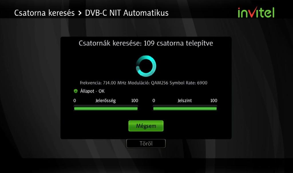 2-1. Válassza ki az Automatikus csatorna keresés-t, majd nyomja meg az OK gombot. 2-2. DVB-C Automatikus keresés menü megjelenik. 2-3.