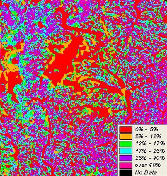 9.4. ábra: A lejtőkategória-térkép geomorfológiában használatos kategóriákkal (Full spectrum paletta) 10.2.