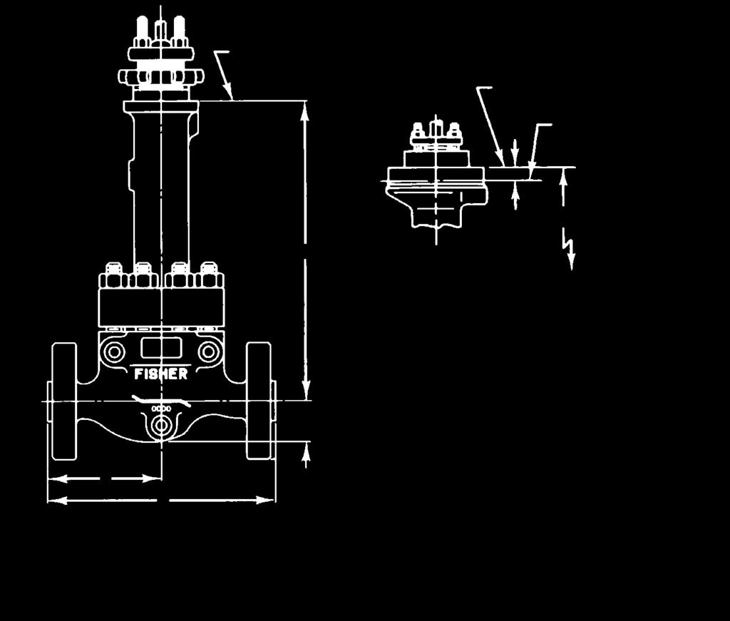HP szelep Gyártmányismertető. ábra Egyenes átömlésű szelepméretek standard szelepfedéllel (lásd még: 4., 5., 6. és 8.