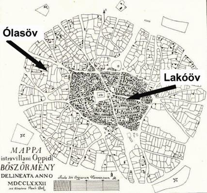Alföldi kertes város eredeti kétbeltekes állapotában: Hajdúböszörmény, 1782 Forrás: Győrffy István Még szembetűnő a különbség 1.