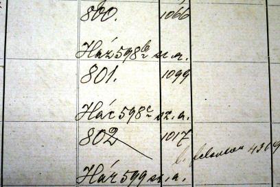 A távírda az ácsmester-főbíró úr házában kapott szállást. Az 598. sz. házat a tulajdonos 1852-ben vásárolta: 827. Eladás vevési Szerződés.