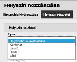 3.1 HELYSZÍNEK HELYSZÍNTÍPUSOK A helyszínek a cég felépítését tükrözik, és különböző típusai lehetnek. A helyszíntípusok segítenek strukturálni az Ön cégét az ON!Track felületen.