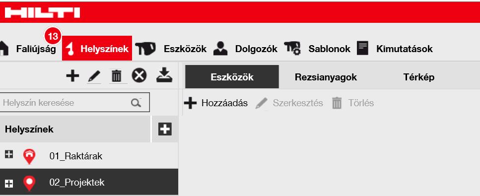 3.4 HELYSZÍNEK HELYSZÍN ELTÁVOLÍTÁSA A szükségtelenné vált helyszíneket az alábbi módon távolíthatja el. 1. Kattintson a Helyszínek gombra a főmenüben. 2.
