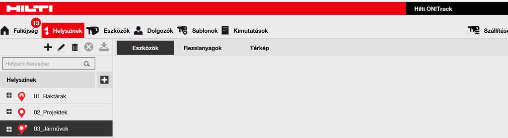 4.3 HELYSZÍNCSOPORT HELYSZÍNCSOPORT ELTÁVOLÍTÁSA A szükségtelenné vált helyszíncsoportok az alábbi módon távolíthatók el. 1. Kattintson a Helyszínek gombra a főmenüben. 2.