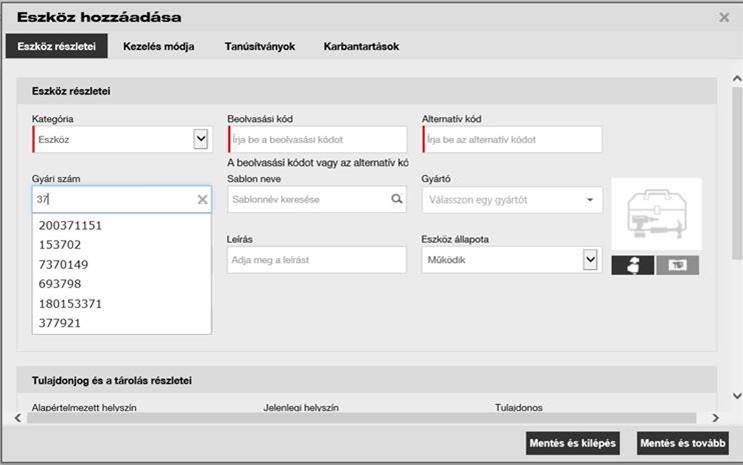 5.7 HILTI ESZKÖZ HOZZÁADÁSA GYÁRI SZÁM ALAPJÁN Hilti eszközök esetében bizonyos adatok közvetlenül elérhetőek az ON!Track-ben a kényelmesebb adatkezelés érdekében.