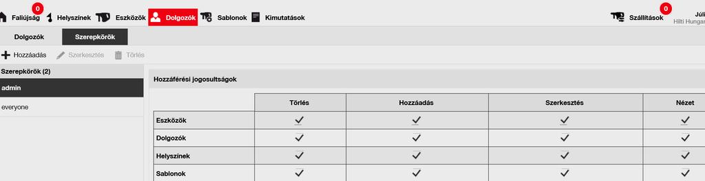 6.1 DOLGOZÓK HOZZÁFÉRÉSI SZEREPKÖRÖK A hozzáférési szintek segítenek elkerülni az ON!Track használata során a visszaéléseket és hibákat.
