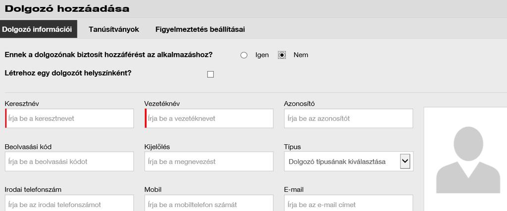 6.2 DOLGOZÓK ÚJ DOLGOZÓ HOZZÁADÁSA A dolgozók szállításokat végezhetnek, eszközöket szerkeszthetnek, vagy raktárakat kezelhetnek az ON!Track rendszerben. Dolgozók az alábbi módon állíthatók be. 1.