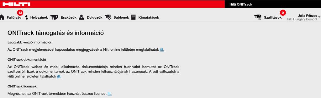 12.3 FELHASZNÁLÓI BEÁLLÍTÁSOK TÁMOGATÁS & INFO 1.