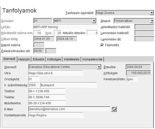 oktatásszervezési dokumentumok és tananyagok elıállítását a szoftver nagy mértékben támogatja.