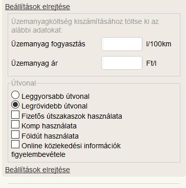 1. ábra: utvonalterv.hu régi formátumú honlapja Az útvonalterv elkészítése előtt be kell állítani a,,közlekedési beállítások menü pontba a,,legrövidebb útvonal pontot.