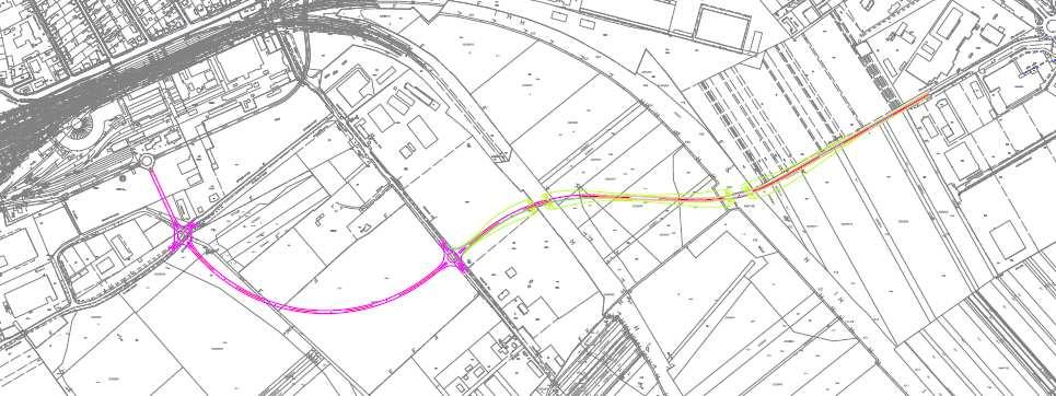 4-5 ábra: Déli tehermentesítő út középső szakasz nyomvonal MÁV és Cerbona területén tervezett változat 4.1.