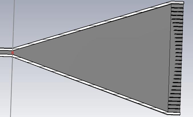 2.10. ábra. Antenna V síkú metszete 2.11. ábra. Bemeneti reexió különböz lemez távolságok esetén 2.12. ábra. Bemeneti reexió a legjobb esetben Mivel a legjobb bemeneti reexiót -amely a teljes sávon végig -18 db alatt marad- 3,1 mm-es lencse távnál kaptam (2.