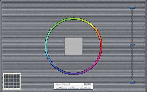 4. Képoptimalizálás Első színkalibrációs képernyő Eco Power menü A Previous (Előző) gomb le van tiltva, amíg a második szín képernyőre nem lépett.