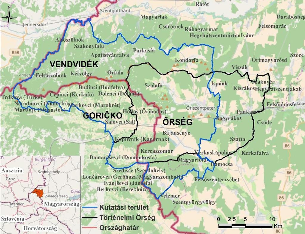 2. Anyag és módszer 2.1. Kutatási terület bemutatása A kutatási terület az osztrák-szlovén-magyar hármas határ találkozásánál található, kiterjedése 317 km 2.